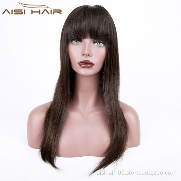 Aisi Hair New Arrival Natural Black Long Silky Straight Malaysian Full Lace Human Hair Wigs With Bangs